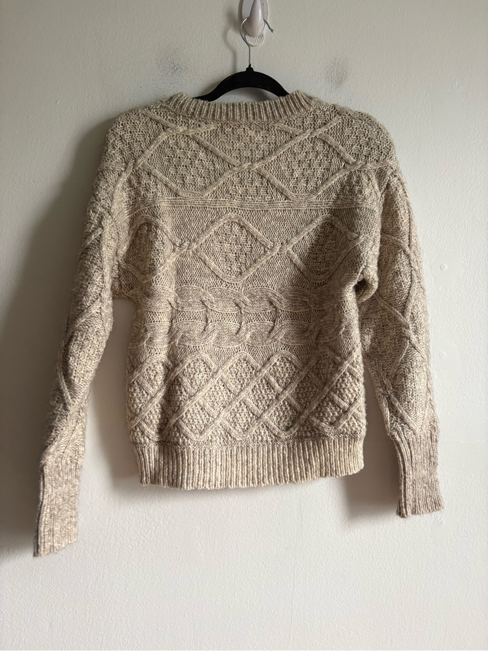Heartloom Sz S Cotton Wool Cream Cable Knit Faux Leather Details Sweater - Picture 5 of 8